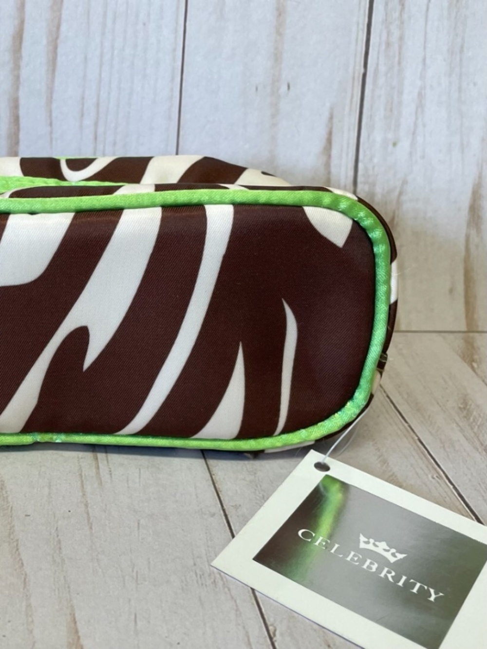 Brown White Zebra Cosmetic Travel Makeup Pencil Case Bag Zips Animal Print NEW